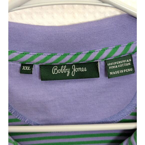 Bobby Jones XXL Polo Shirt Purple Green Stripe Pima Cotton Peruvian Golf Mens - Picture 3 of 5